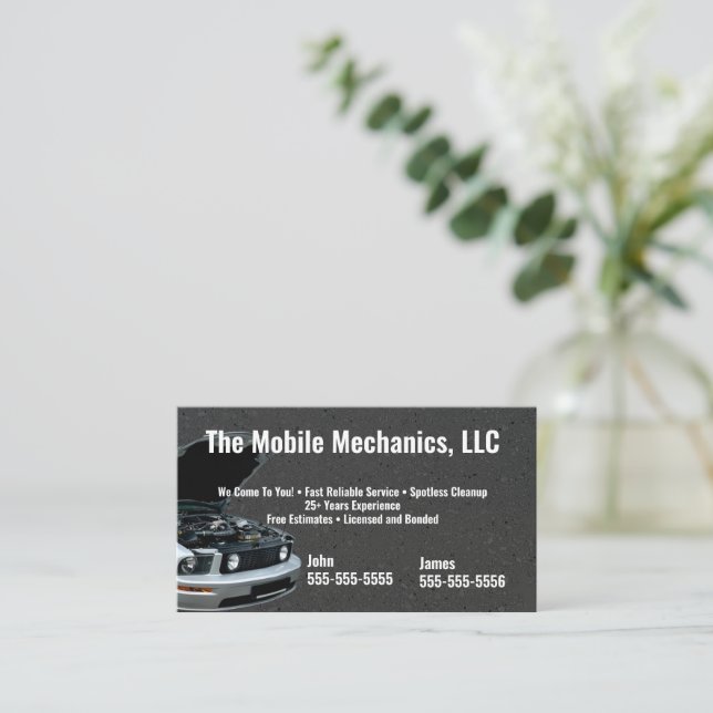 Black Mechanic Business Card (Standing Front)