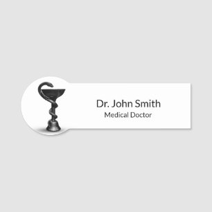 Black Medical Bowl Hygieia Snake White Caduceus Name Tag
