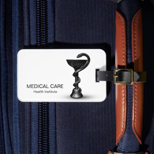 Black Medical Bowl Hygieia White Snake Caduceus Luggage Tag