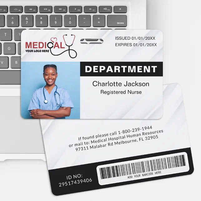 Black Medical Photo ID Badge with Barcode | Zazzle