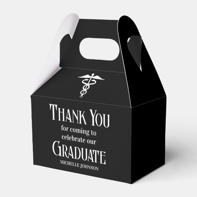 Black Medical School Customized Graduation Party Favor Boxes (Front Side)
