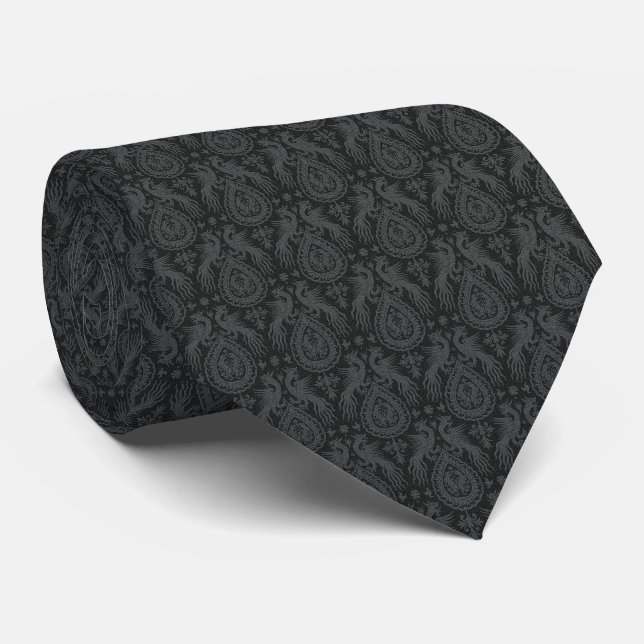 Black Medieval Dragons Neck Tie (Rolled)