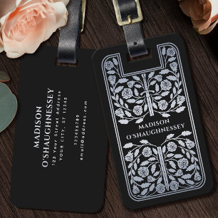 Black Medieval Fantasy Silver Sword Name Luggage Tag