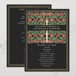 Black Medieval Gold Floral Sword Royal Wedding Program