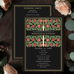 Black Medieval Gold Floral Sword Royal Wedding Program