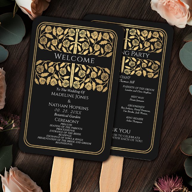 Black Medieval Gold Sword Royal Wedding Program Hand Fan (Creator Uploaded)