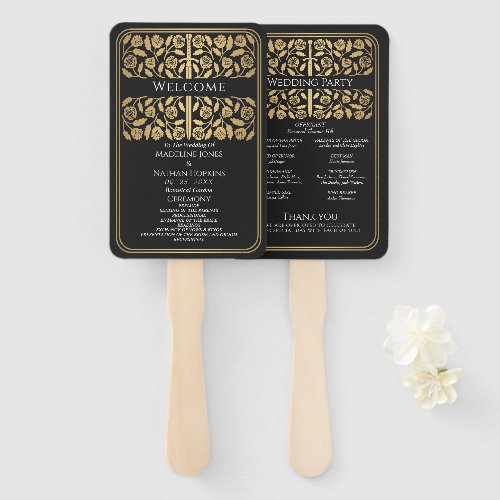 Black Medieval Gold Sword Royal Wedding Program Hand Fan