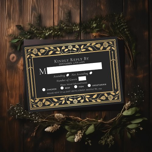 Black Medieval Sword Wedding RSVP Enclosure Card