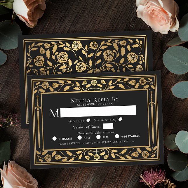 Black Medieval Sword Wedding RSVP Enclosure Card (Creator Uploaded)
