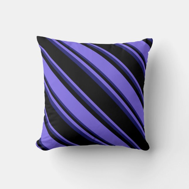 Black, Medium Slate Blue & Midnight Blue Colored Throw Pillow (Front)