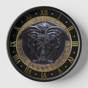 Black Medusa Gorgon Greek Key Roman Numeral Clock
