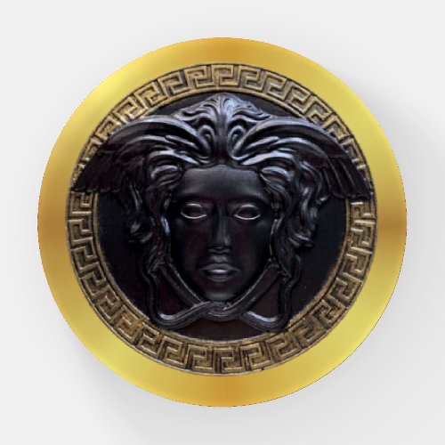 Black Medusa with Gold Greek Key Gift Paperweight