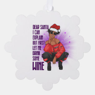 Black melanin naughty sista wine lover Christmas+ Ornament Card