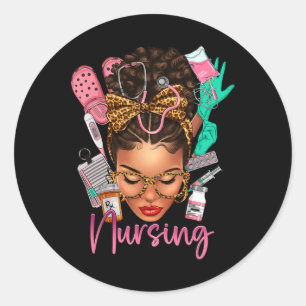 Black Melanin Nurse Black History Month Afro Hair Classic Round Sticker
