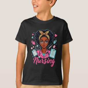 Black Melanin Nurse Black History Month Afro Hair T-Shirt