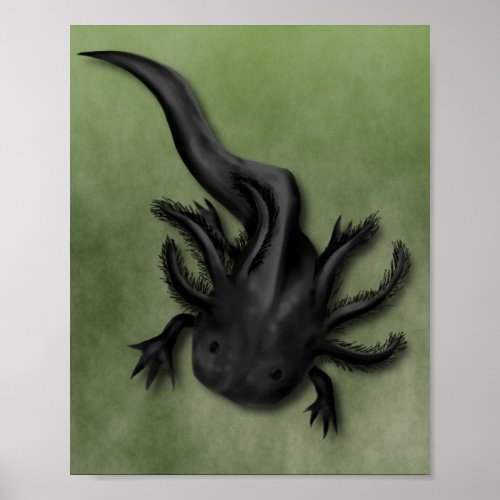 Black Melanoid Axolotl Art Poster