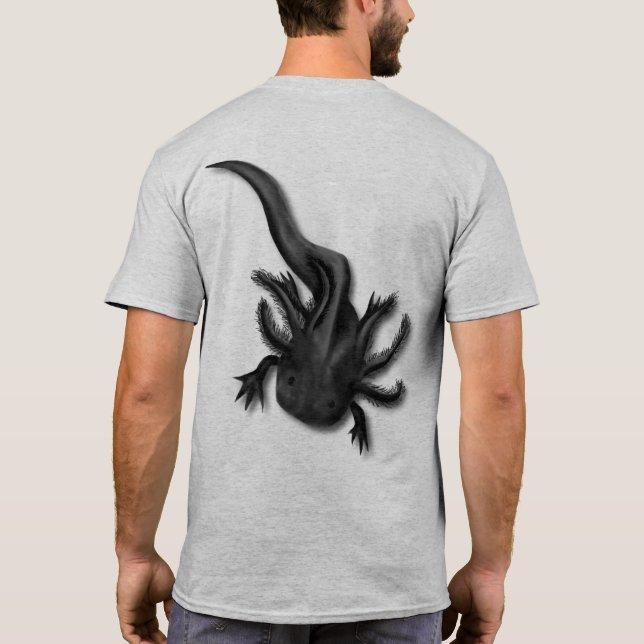 Black Melanoid Axolotl Art T-Shirt (Back)