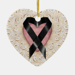 Black Melanoma Ribbon From the Heart - SRF Ceramic Ornament