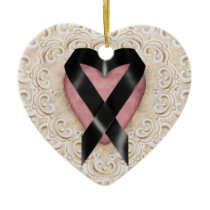 Black Melanoma Ribbon From the Heart - SRF Ceramic Ornament