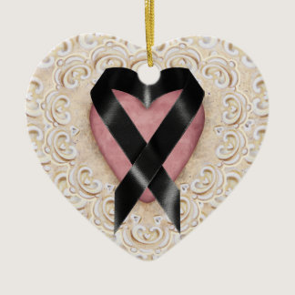 Black Melanoma Ribbon From the Heart - SRF Ceramic Ornament