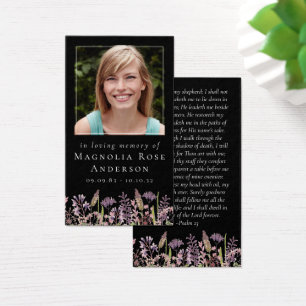 Black Memorial Card   Wildflower Lavender