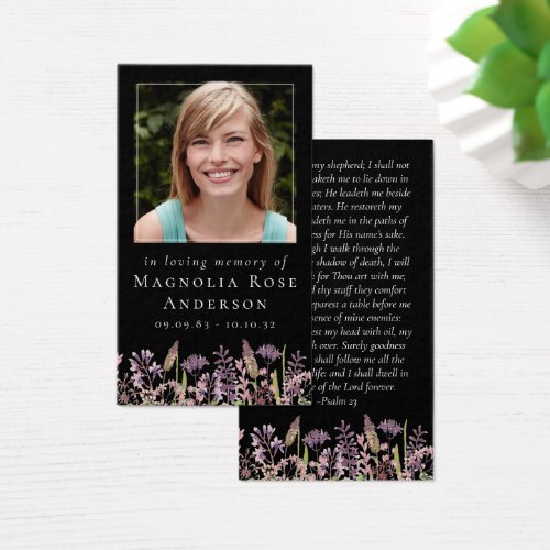 Black Memorial Card  Wildflower Lavender