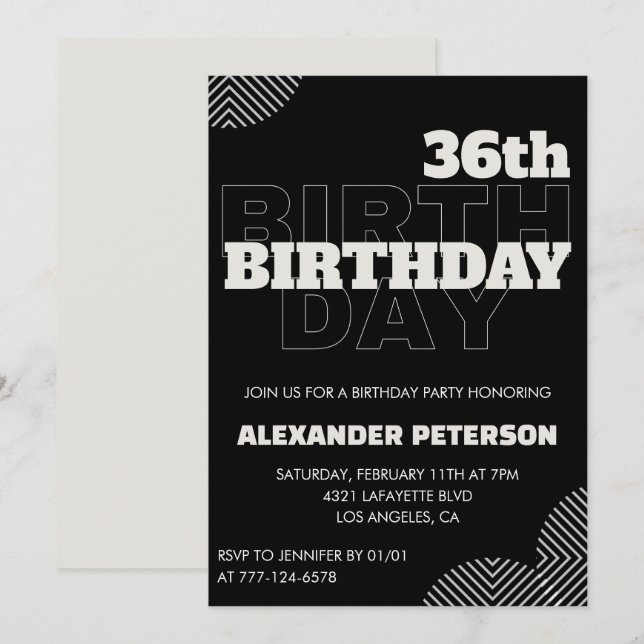 Black Men 36th birthday Party invitations   (Front/Back)
