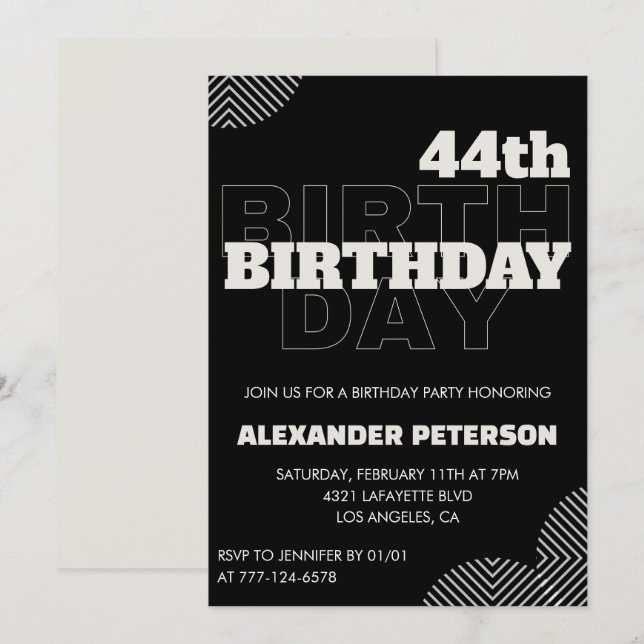 Black Men 44th birthday Party invitations   (Front/Back)