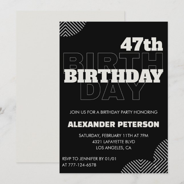 Black Men 47th birthday Party invitations   (Front/Back)