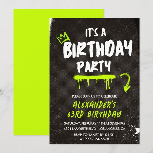 Black Men 63rd birthday invitations Graffiti Paint (Front/Back)