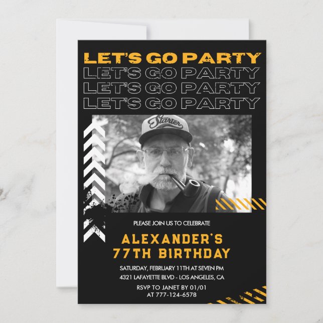 Black Men Let's go party 77th birthday Invitation (Front)