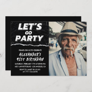 Black Men Photo LET'S GO PARTY 91st birthday Invitation