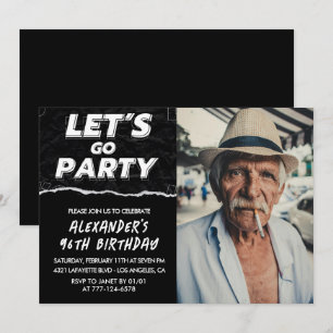 Black Men Photo LET'S GO PARTY 96th birthday  Invitation
