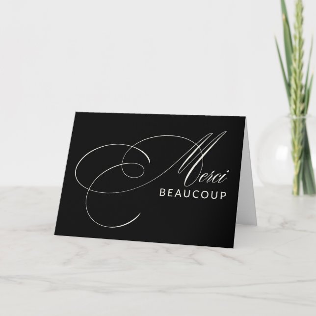 Black Merci Beaucoup Elegant Calligraphy Thank You (Front)