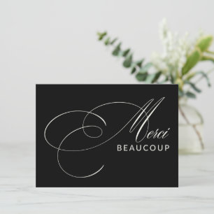 Black Merci Beaucoup Elegant Calligraphy Thank You Card
