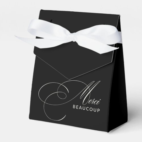 Black Merci Beaucoup Elegant Calligraphy Thank You Favor Boxes