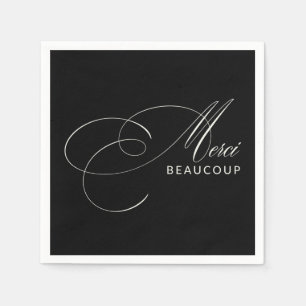 Black Merci Beaucoup Elegant Calligraphy Thank You Napkins