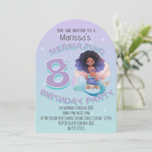 Black Mermaid Age Birthday Party Invitation