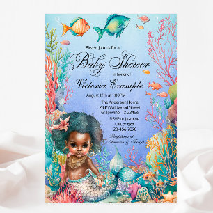 Black Mermaid Baby Shower Invitation