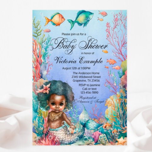 Black Mermaid Baby Shower Invitation