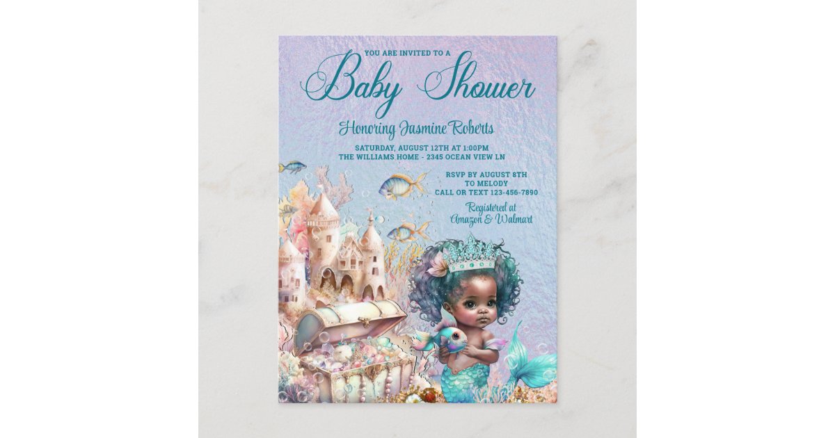 black-mermaid-baby-shower-invitation-postcard-zazzle