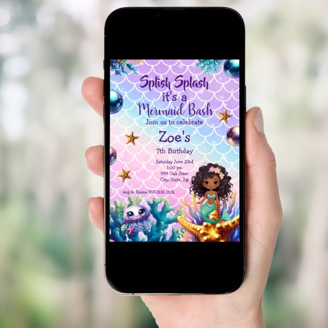 Black Mermaid Birthday Invitation for Kids  (Front Digital)