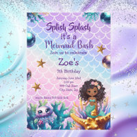 Black Mermaid Birthday Invitation for Kids