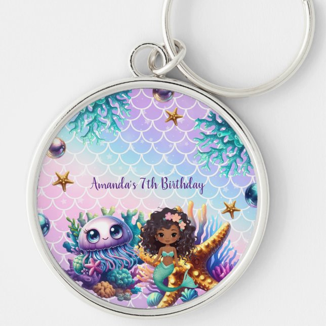 Black Mermaid Birthday  Keychain (Front)
