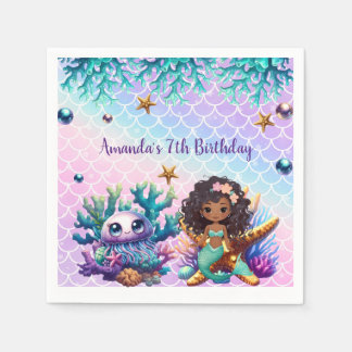 Black Mermaid Birthday Napkins