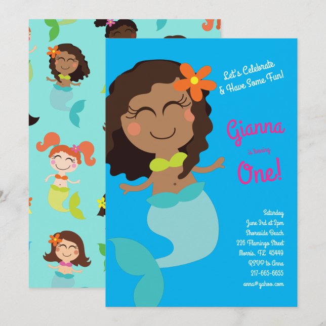 Black Mermaid Birthday Party for Kids Invitation (Front/Back)