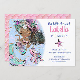 Black Mermaid Birthday Party Invitation