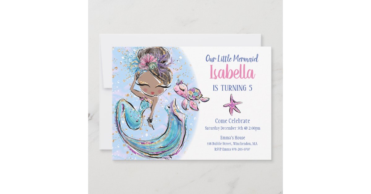 Black Mermaid Birthday Party Invitation | Zazzle