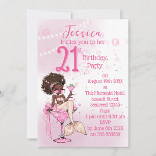 Black Mermaid Cocktail Birthday Party Invitation