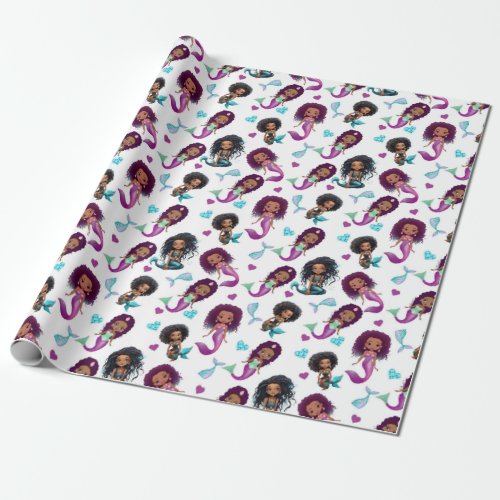 Black Mermaid Cute Trendy Wrapping Paper 